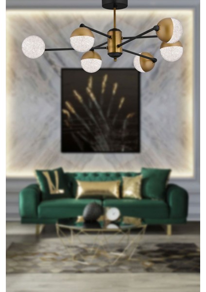 63 x 63 Elizya Modeli 6 Kollu Ledli Modern Siyah Eskitme Salon Oturma Odası Avizesi Siyah E27 6 35 fiyatları