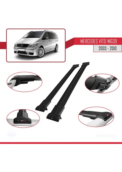 Mercedes Vito (W639) 2003-2010 Arası ile Uyumlu Fly Model Ara Atkı Tavan Barı Siyah modelleri