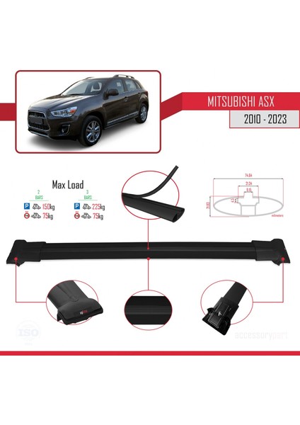 Mitsubishi Asx 2010-2023 Arası ile Uyumlu Fly Model Ara Atkı Tavan Barı Siyah fırsatları