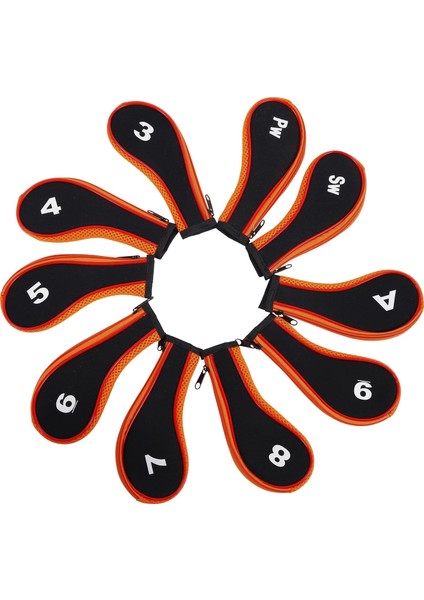 10X Neopren Golf Demir Başörtüsü Golf Kulübü Golf Sopası Kılıfı Koruma Numarası Etiketi Turuncu ve Siyah (Yurt Dışından)