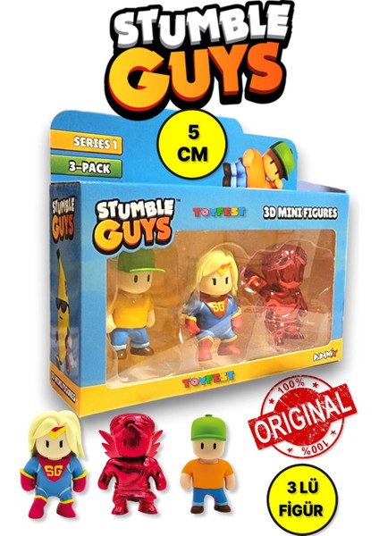 Stumble Guys Seri 1 - 3D Mini 3 Lü Figür Seti - 3 Adet Mr Stumble Super Gal Dynamitron - 5 cm