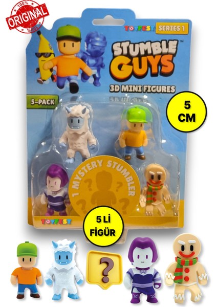 Stumble Guys Seri 1 - 3D Mini 1 I Sürpriz Olan 5 Li Figür Seti - Lilith Yeti Gingerbread Mr Stumble