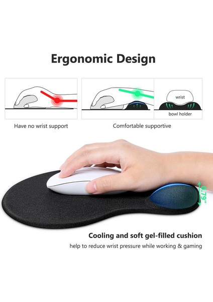 Mouse Pad, Rahat Jel Bilek Desteği ve Likralı Kumaş ile Ergonomik Mouse Pad, Kolay Yazma Ağrı Giderme Için Kaymaz Pu Taban, Siyah (Yurt Dışından)