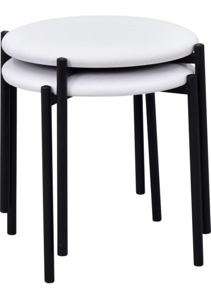 Nil Siyah Metal Ayak Deri Istiflenebilir Mutfak-Balkon Taburesi (2 Adet)