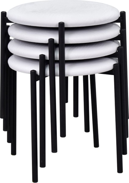 Nil Siyah Metal Ayak Deri Istiflenebilir Mutfak-Balkon Taburesi (4 Adet)