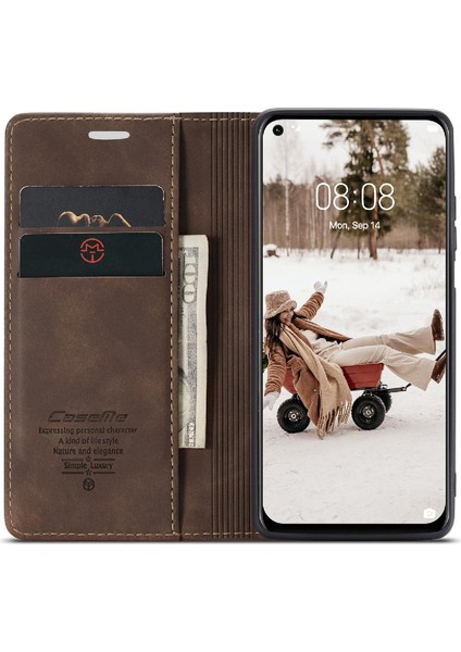 Huawei P40 Lite Için Flip Case Kılıf Kart Yuvası Kickstand Vintage Pu Deri (Yurt Dışından)