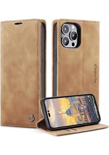 Iphone 14 Için Flip Case Pro Max Vintage Pu Deri Cüzdan Manyetik Kapatma (Yurt Dışından)