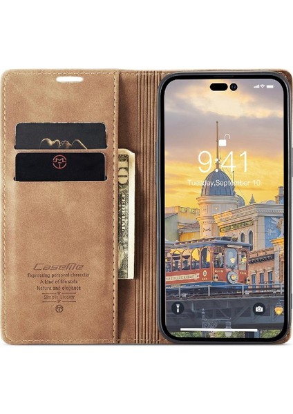 Iphone 14 Için Flip Case Pro Max Vintage Pu Deri Cüzdan Manyetik Kapatma (Yurt Dışından)