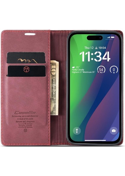 Iphone 15 Için Flip Case Artı Vintage Pu Deri Cüzdan Flip Folio Kitap (Yurt Dışından)