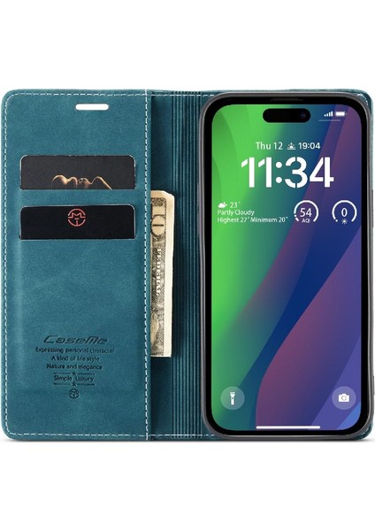 Iphone 15 Için Flip Case Artı Vintage Pu Deri Cüzdan Flip Folio Kitap (Yurt Dışından)