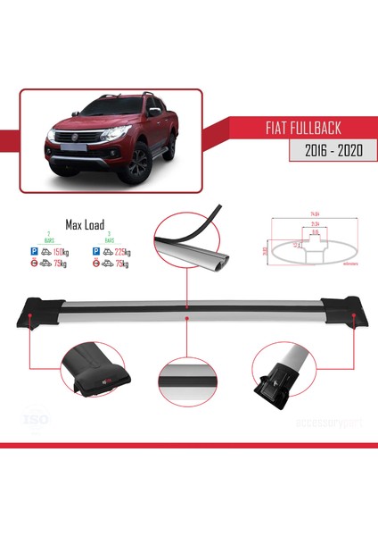 Fiat Fullback 2016-2020 Arası ile Uyumlu Fly Model Ara Atkı Tavan Barı Gri fırsatları