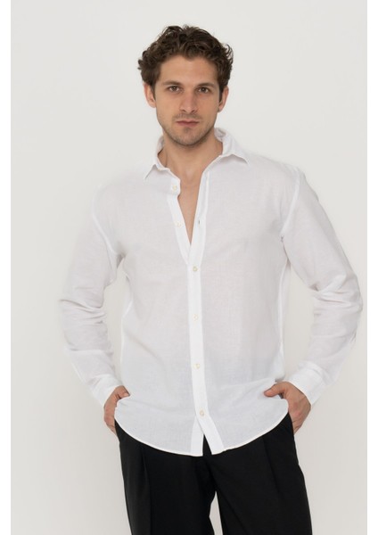 Jack & Jones Jjelinen Blend Shirt Ls Sn White