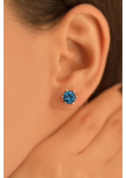 Mart Akuamarin Doğum Taşı Rose Tektaş Çivili Gümüş Küpe fiyatları