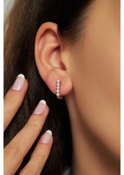 Zirkon Taşlı Rose Tek Sıra J Klips Gümüş Küpe