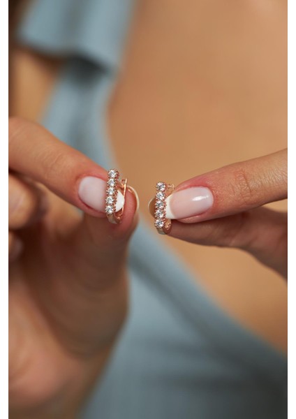 Zirkon Taşlı Rose Tek Sıra J Klips Gümüş Küpe fiyatları