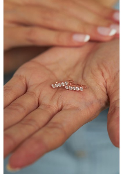 Zirkon Taşlı Rose Tek Sıra J Klips Gümüş Küpe modelleri