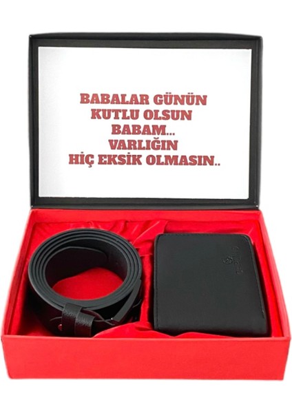 Babalar Günü Siyah Deri Kemer ve Cüzdan Seti