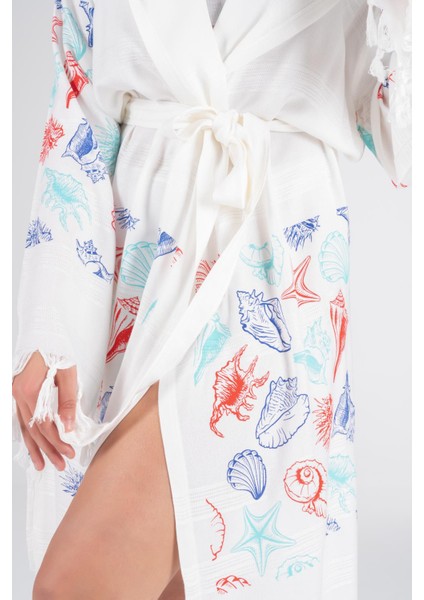 Baskılı Bambu Peştemal Sabahlık Bornoz