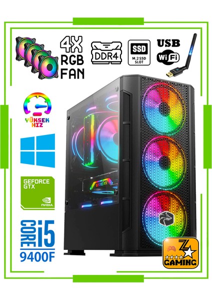Power GTX10 Intel Core I5-9400F 16 GB Ram 1 Tb M.2 Nvme SSD 6gb 192BIT GTX1660 Oyuncu Masaüstü Bilgisayar