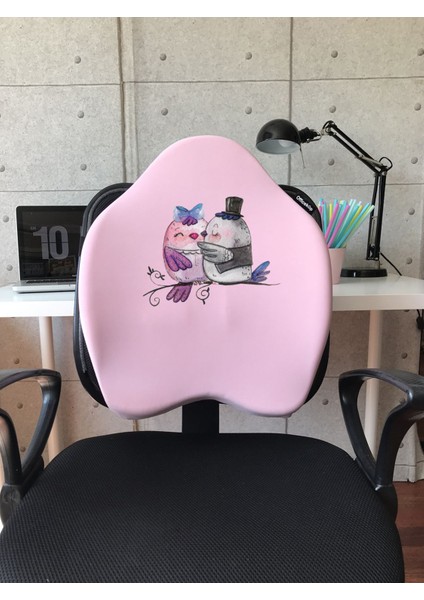 Officekup X-Large Visco Bel Destek Gamer Oyuncu Koltuk Yastığı- Pembe Kuslar