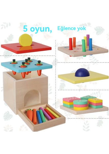 Ahşap Çocuk Dokunma Masası, Erken Eğitim Parası Yerleştirme, Turp Yerleştirme, Direk Seti, Beşi Bir Arada Oyuncak (Yurt Dışından)