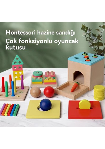 Ahşap Çocuk Dokunma Masası, Erken Eğitim Parası Yerleştirme, Turp Yerleştirme, Direk Seti, Beşi Bir Arada Oyuncak (Yurt Dışından)