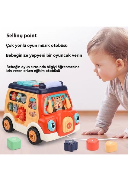 Çok Taraflı Müzik Otobüsü Evi, Çok Taraflı Erken Eğitim Oyunu Oyuncak Araba, Çocukların El Çırpması, Davul Şekli Eşleştirme, Sürükleme (Yurt Dışından)