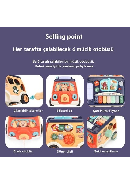 Çok Taraflı Müzik Otobüsü Evi, Çok Taraflı Erken Eğitim Oyunu Oyuncak Araba, Çocukların El Çırpması, Davul Şekli Eşleştirme, Sürükleme (Yurt Dışından)