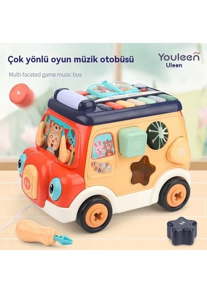 Çok Taraflı Müzik Otobüsü Evi, Çok Taraflı Erken Eğitim Oyunu Oyuncak Araba, Çocukların El Çırpması, Davul Şekli Eşleştirme, Sürükleme (Yurt Dışından)