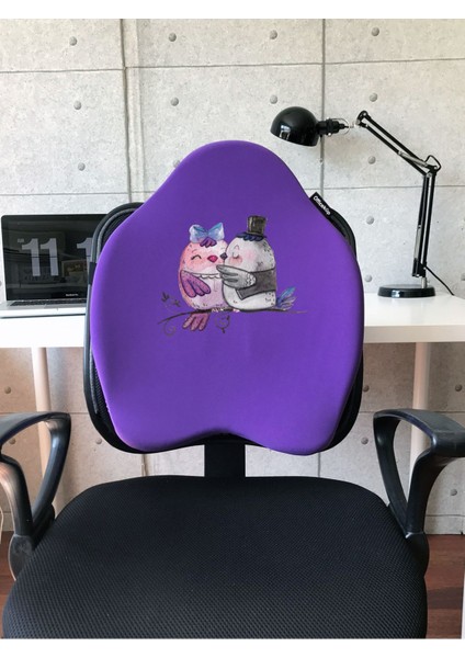 Officekup X-Large Visco Bel Destek Gamer Oyuncu Koltuk Yastığı- Mor Kuslar