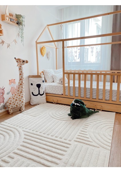 Quincey Bukleli Yumuşak Peluş Post Shaggy Krem Çocuk Odası Oturma Odası Salon Mutfak Halısı indirimleri