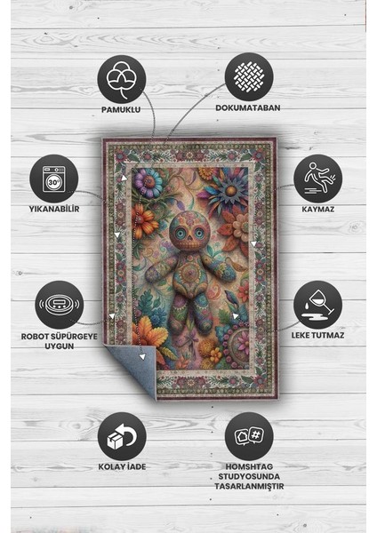 Voodoo Bebeği Figürlü Korku Temalı Salon Halı Koyu Renkli Halı Gotik Korku Sanatı Halısı fırsatları