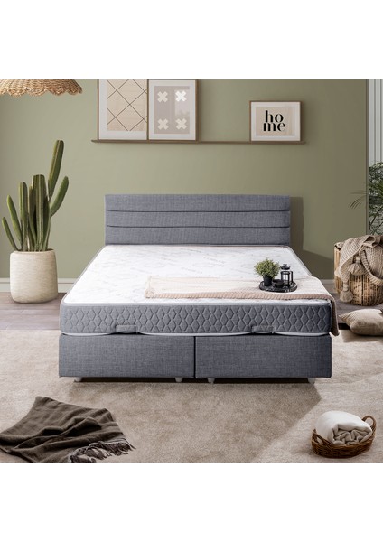 Sofia Çift Kişilik Baza Başlık Letto Yatak Seti - Gri