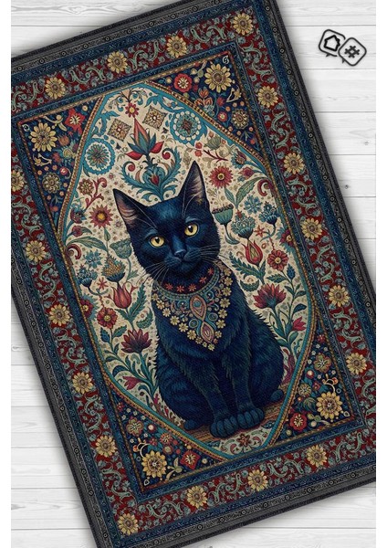 Kara Kedi Figürlü Korku Temalı Salon Halı Koyu Renkli Halı Gotik Korku Sanatı Konsept Halı fiyatları