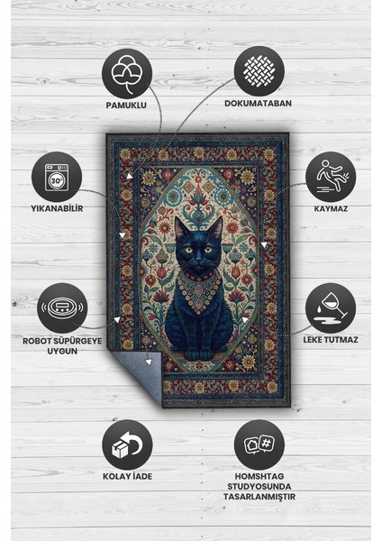 Kara Kedi Figürlü Korku Temalı Salon Halı Koyu Renkli Halı Gotik Korku Sanatı Konsept Halı fırsatları