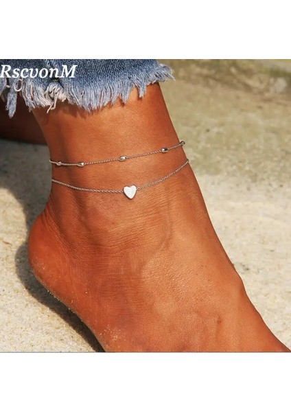 C1258-GÜMÜŞ Rscvonm Kalp Kadın Halhal Yalınayak Tığ Sandalet Ayak Takı Bacak Yeni Halhal Ayak Bileği Bilezikler Kadınlar Için Bacak Zinciri (Yurt Dışından)