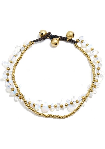 Yarı Saydam Bohem Iki Katmanlı Renkli Taş Altın Boncuk Zincir Yürüyüş Halhal Kadın Plaj Ayak Bileği Bilezik (Yurt Dışından)