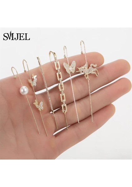 Altın Tarzı No.91 Beden Yeni Kulak Iğne Sarma Paletli Kanca Küpe Womeurround Auricle Diyagonal Damızlık Bakır Kakma Zirkon Piercing Küpe 1 Adet (Yurt Dışından)