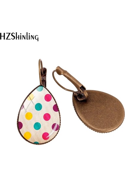 No.17 Boyutu 2019 Yeni Kırmızı Puantiyeli Gözyaşı Damlası Küpe Bronz Kulak Klipsi Renkli Puanl Küpe Klipler Cam Kubbe Takı (Yurt Dışından)