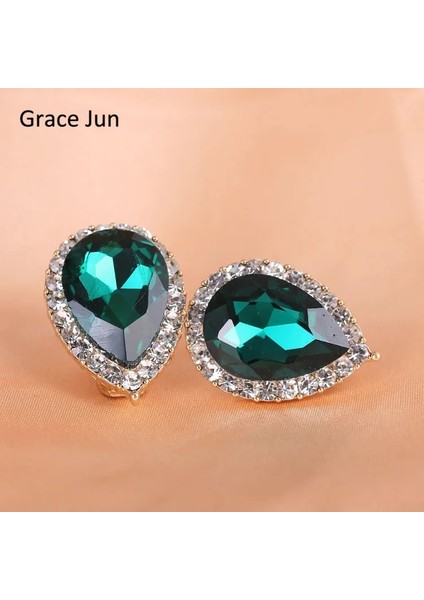 Mavi Deldi En Li Avusturya Kristal Rhinestone Su Damlası Şekil Klip Küpe Olmayan Piercing Charm Gelin Kulak Toka Küpe Bijoux (Yurt Dışından)