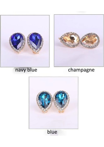 Mavi Deldi En Li Avusturya Kristal Rhinestone Su Damlası Şekil Klip Küpe Olmayan Piercing Charm Gelin Kulak Toka Küpe Bijoux (Yurt Dışından) fiyatları