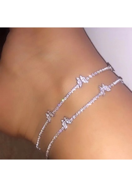 006701GD Trendy G Sevimli Kelebek Kristal Tenis Halhal Kadınlar Için Altın Gümüş Renk Boho Sandalet Rhinestone Ayak Bilek Zinciri Takı (Yurt Dışından) indirimleri