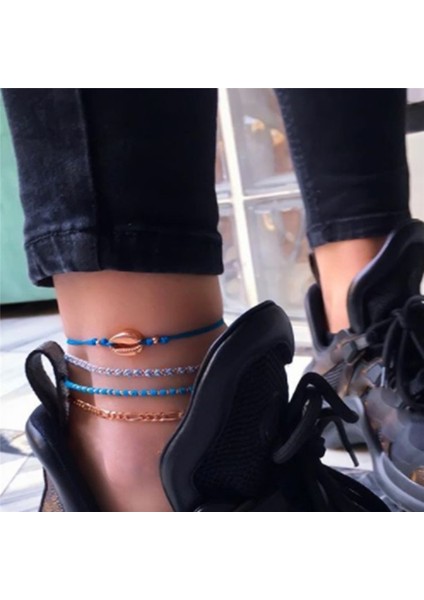 C09104 Tocona Boho Kabuk Katmanlı Altın Renk Ayak Zinciri Yalınayak Sandalet Kalp Balık Alaşım Kadınlar Için Renkli Halat Halhal Yaz Takı (Yurt Dışından)