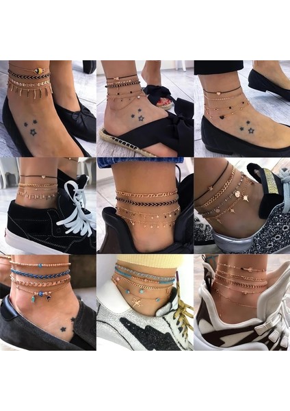 C09104 Tocona Boho Kabuk Katmanlı Altın Renk Ayak Zinciri Yalınayak Sandalet Kalp Balık Alaşım Kadınlar Için Renkli Halat Halhal Yaz Takı (Yurt Dışından) fiyatları