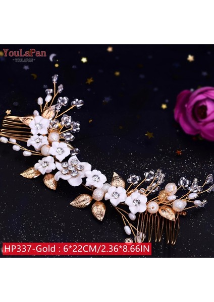HP337-G Youlapan HP337 Çiçek Düğün Saç Tarak Kristal Saç Aksesuarları ile Inci Gelin Yan Taraklar Başlığı Kadınlar Için Tiara Şapkalar (Yurt Dışından)