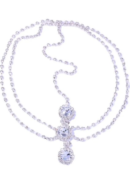 Gümüş Kaplı Boho Lüks Düğün Başlığı Kristal Kafa Zincir Takı Gümüş Kadınlar Hint Taş Alın Zinciri Gelin Saç Aksesuarları (Yurt Dışından)