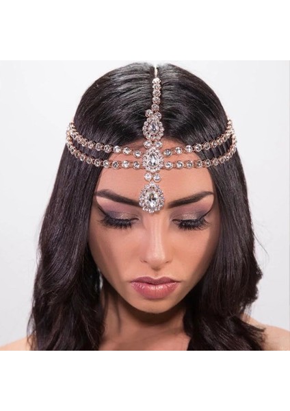 Gümüş Kaplı Boho Lüks Düğün Başlığı Kristal Kafa Zincir Takı Gümüş Kadınlar Hint Taş Alın Zinciri Gelin Saç Aksesuarları (Yurt Dışından) fiyatları