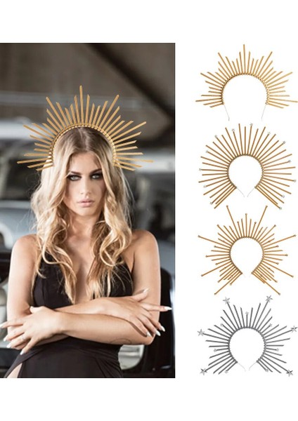 Mutlu Yıllar2 Altın Rengi Taç Saç Bandı Cosplay Tanrıça Headdress Halo Taç Parti Cadılar Bayramı Kostüm Yıldız Kafa Bandı Mary Halo Tanrıça Şapkalar (Yurt Dışından) fiyatları