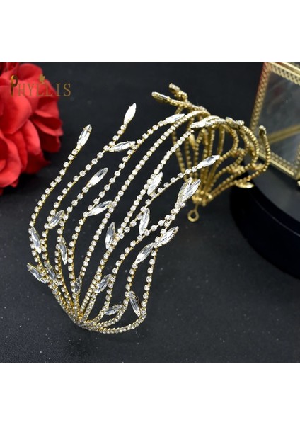 A408-G A115 Yapraklar Düğün Kafa Kristal Gelin Headdress Inci Kafa Çember Tasarım Başlığı Kadınlar Için Tiara Gelin Saç Aksesuarları (Yurt Dışından)