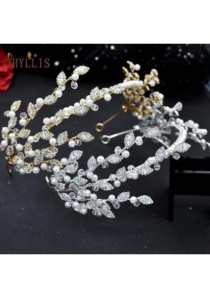 A408-G A115 Yapraklar Düğün Kafa Kristal Gelin Headdress Inci Kafa Çember Tasarım Başlığı Kadınlar Için Tiara Gelin Saç Aksesuarları (Yurt Dışından) fırsatları